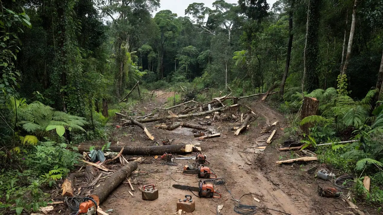 Floresta em Rondônia com sinais de extração ilegal de madeira em terras indígenas