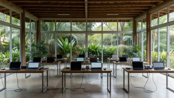 Auditório em Vilhena preparado para hackathon da NASA com equipamentos tecnológicos