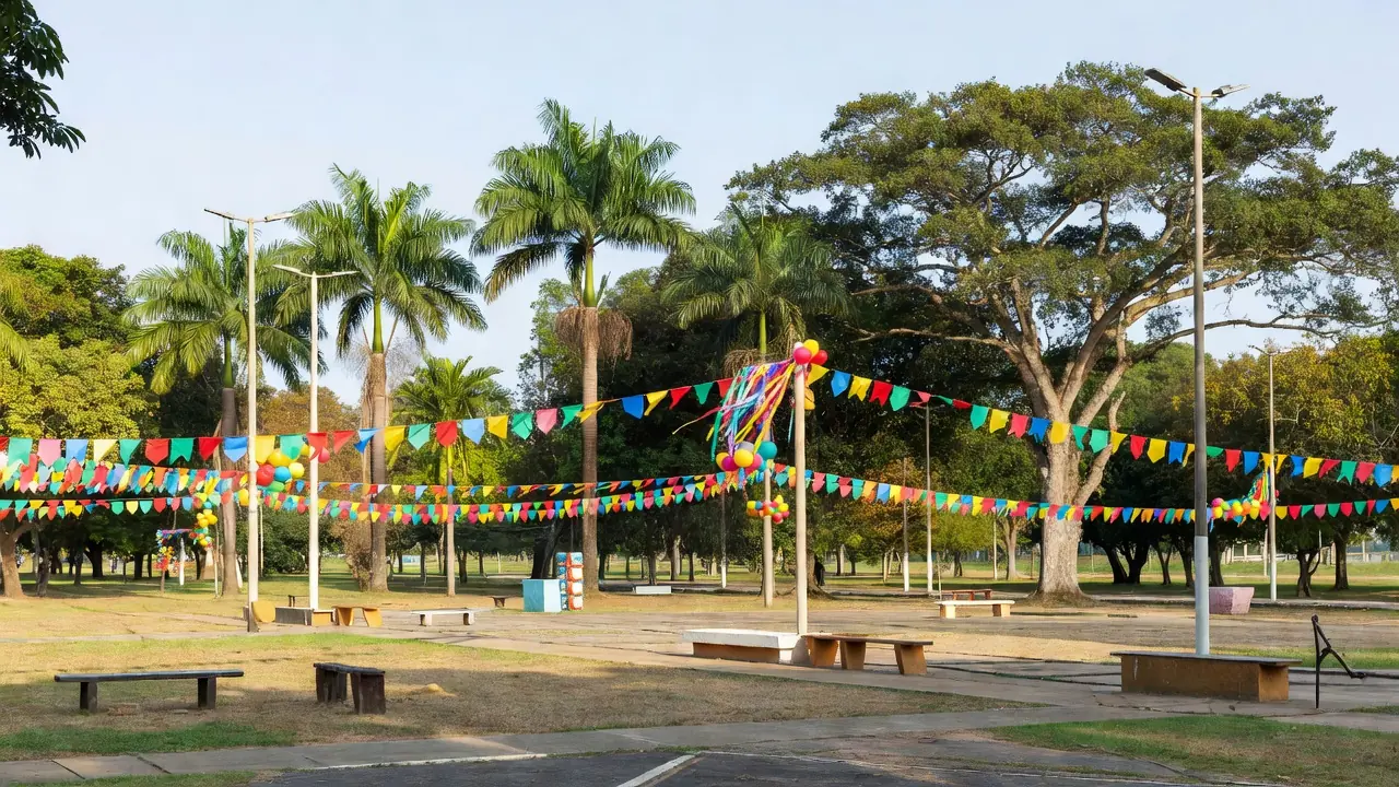 Praça na Zona Leste de Porto Velho com decorações para o Esquenta do Aniversário