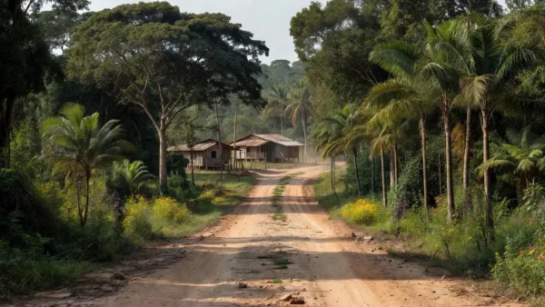Estrada rural em Colorado do Oeste, Rondônia, durante campanha política
