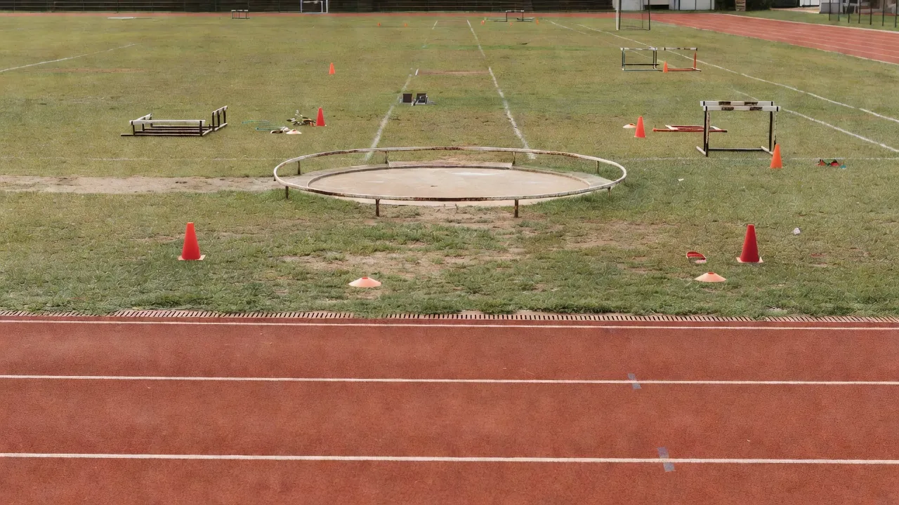 Pista de atletismo nos Jogos Escolares Brasileiros com disco e martelo