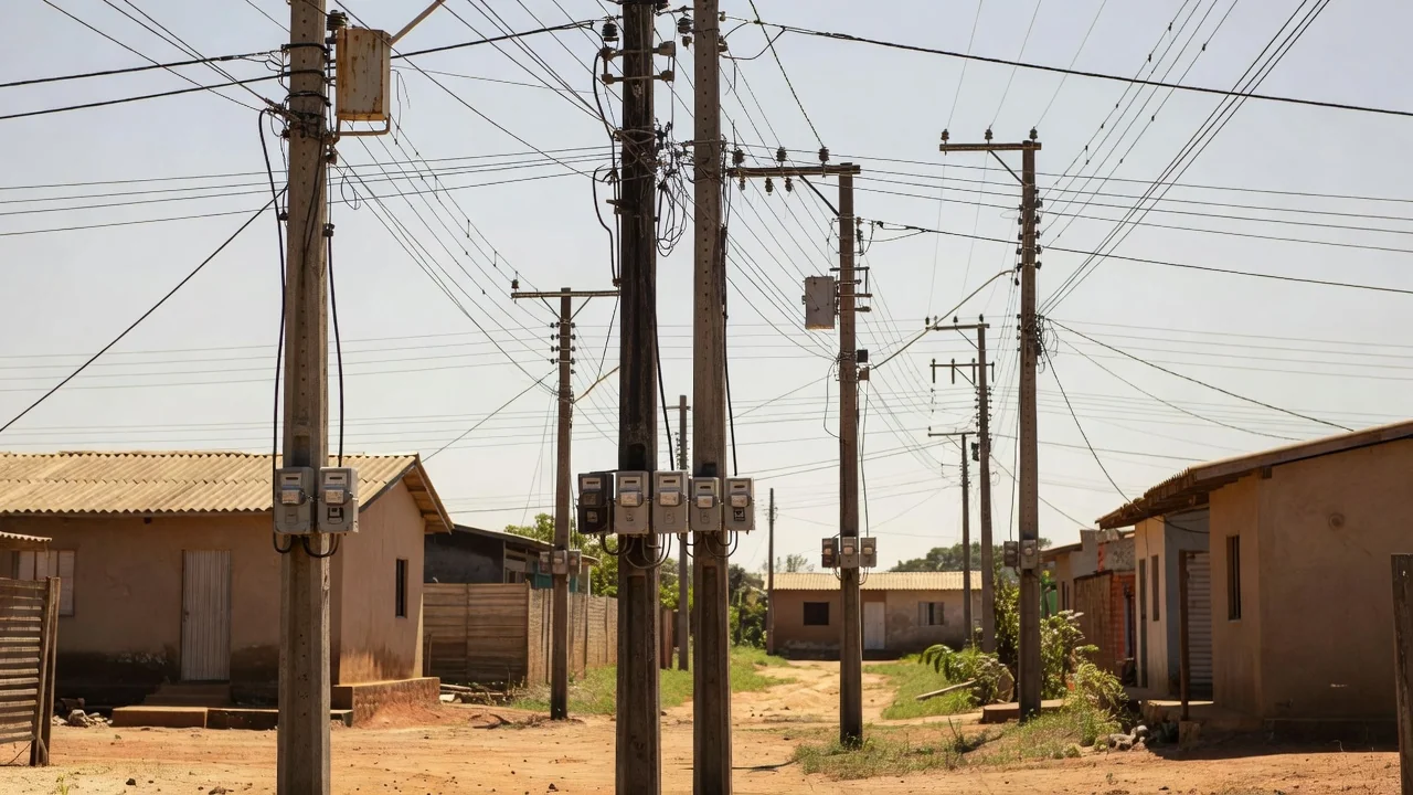 Medidores de energia em postes em Ji-Paraná, Rondônia, sobre furto de energia