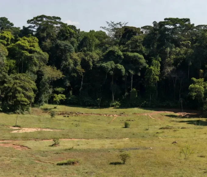Paisagem rural em Rondônia com propriedades e vegetação amazônica