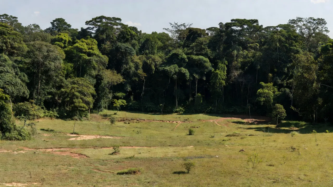 Paisagem rural em Rondônia com propriedades e vegetação amazônica