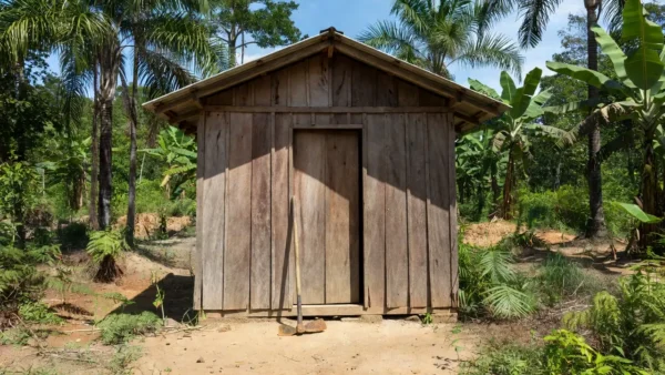 Residência rural em Rondônia com enxada no chão