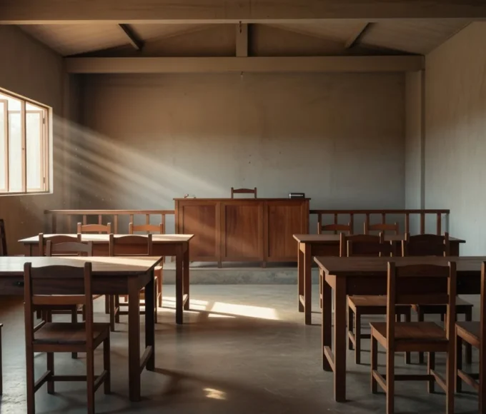Sala de audiência no fórum de Candeias do Jamari para conciliação judicial
