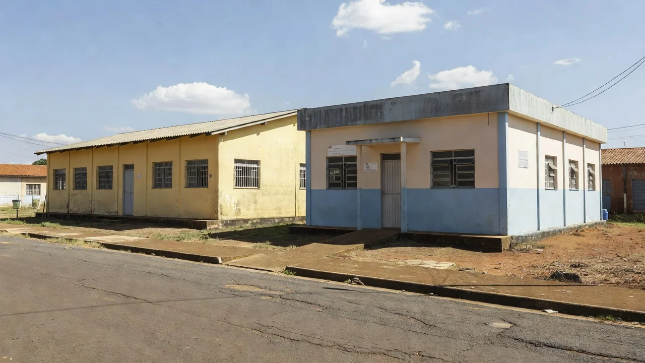 Escola e posto de saúde em Vilhena, Rondônia, sobre propostas de educação e saúde.